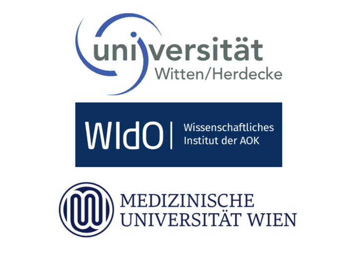 Logos der Universität Witten/Herdecke, des Wissenschaftlichen Insituts der AOK und der Medizinischen Universität Wien